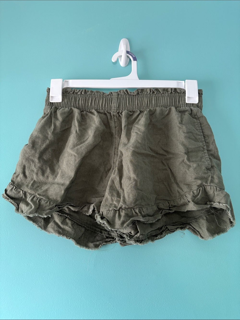 aerie Olive Green High-Waist Ruffle Hem Shorts